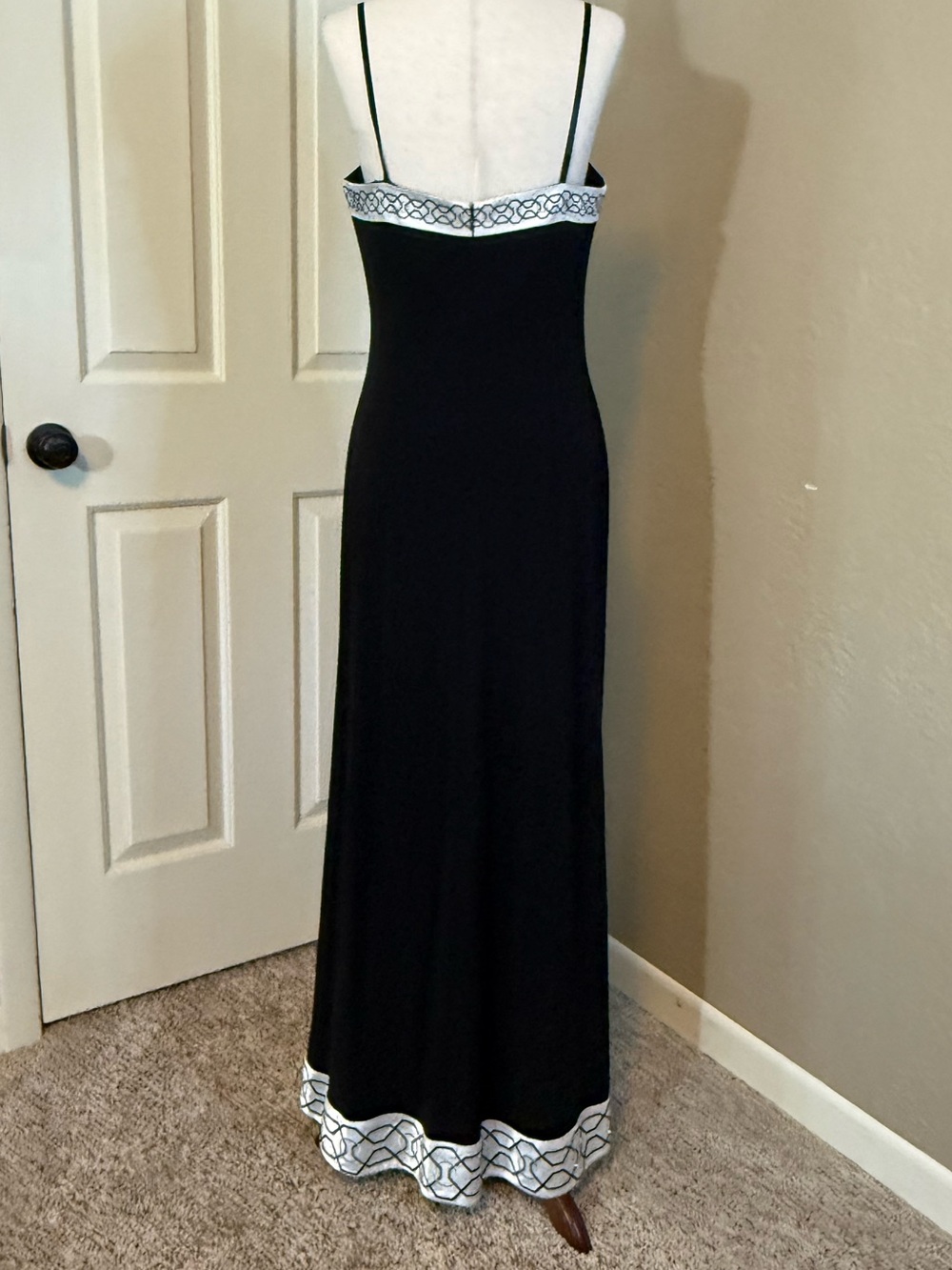 Papell Boutique Strapless Black Gown with White Accent - Picture 5 of 11
